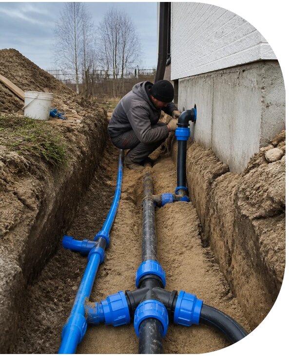 Монтаж наружного водопровода на участке под ключ в Кургане